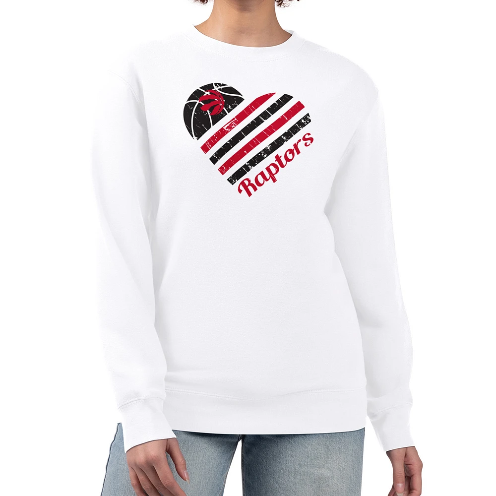 Women's G-III 4Her by Carl Banks White Toronto Raptors Heart Graphic Fleece Pullover Sweatshirt