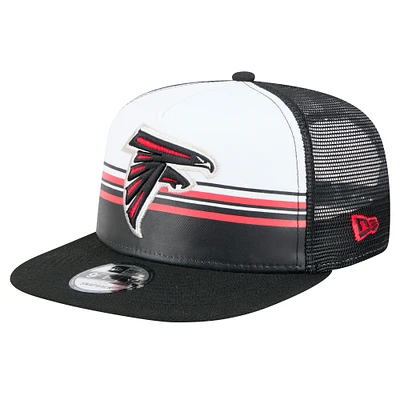 Men's New Era White/Black Atlanta Falcons Striped A-Frame 9FIFTY Trucker Snapback Hat