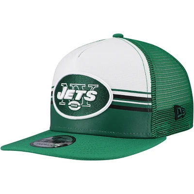 Men's New Era White/Green New York Jets Striped A-Frame 9FIFTY Adjustable Trucker Snapback Hat