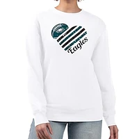 Women's G-III 4Her by Carl Banks  White Philadelphia Eagles Heart Graphic Fleece Pullover Sweatshirt