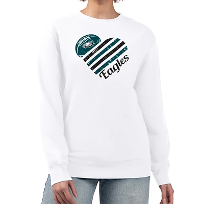 Women's G-III 4Her by Carl Banks  White Philadelphia Eagles Heart Graphic Fleece Pullover Sweatshirt