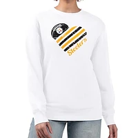 Women's G-III 4Her by Carl Banks  White Pittsburgh Steelers Heart Graphic Fleece Pullover Sweatshirt