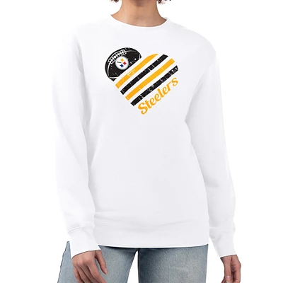 Women's G-III 4Her by Carl Banks  White Pittsburgh Steelers Heart Graphic Fleece Pullover Sweatshirt