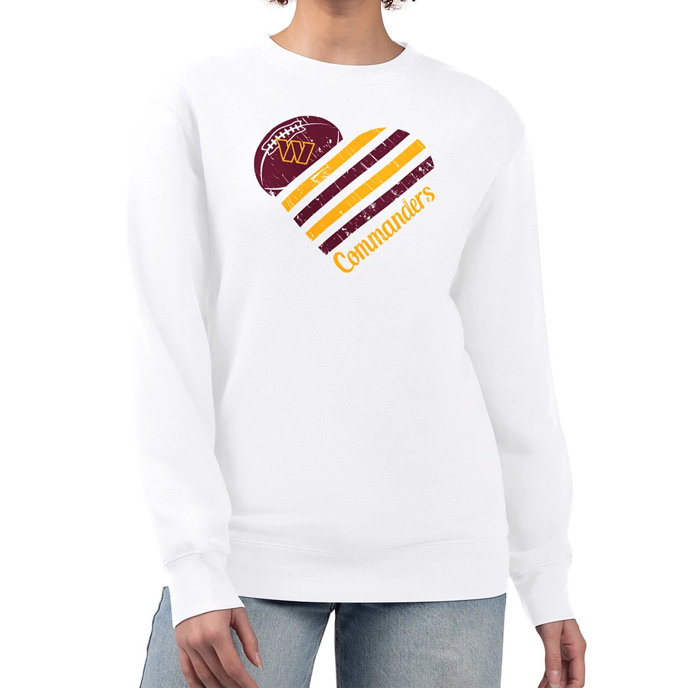 Women's G-III 4Her by Carl Banks White Washington Commanders Heart Graphic Fleece Pullover Sweatshirt