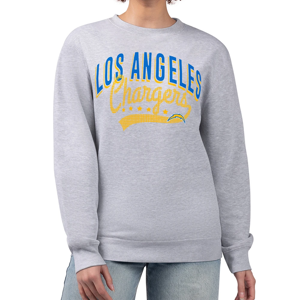 Women's G-III 4Her by Carl Banks Heather Gray Los Angeles Chargers Filigree Logo Graphic Fleece Pullover Sweatshirt