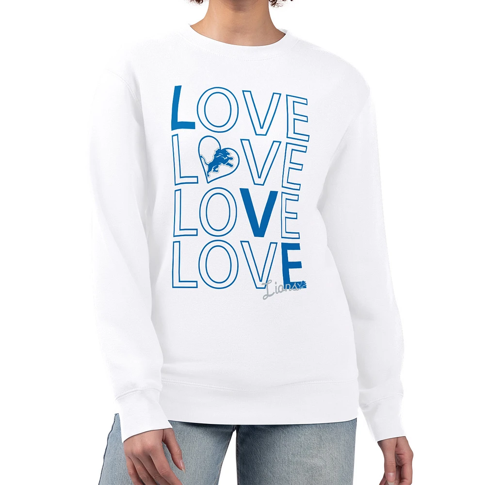 Women's G-III 4Her by Carl Banks White Detroit Lions Lots of Love Graphic Fleece Pullover Sweatshirt