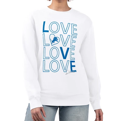 Women's G-III 4Her by Carl Banks  White Detroit Lions Lots of Love Graphic Fleece Pullover Sweatshirt