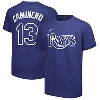 Youth Nike Junior Caminero Navy Tampa Bay Rays Name & Number T-Shirt