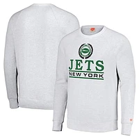 Unisex Homage  White New York Jets Crest Tri-Blend Crewneck Pullover Sweatshirt
