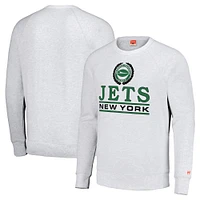 Unisex Homage  White New York Jets Crest Tri-Blend Crewneck Pullover Sweatshirt