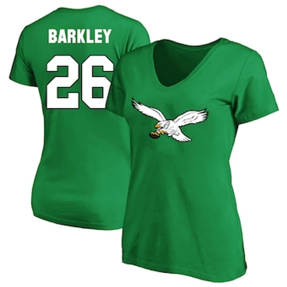 Women's Fanatics Saquon Barkley Kelly Green Philadelphia Eagles Plus Name & Number V-Neck T-Shirt