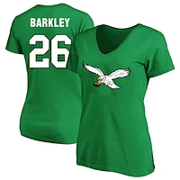 Women's Fanatics Saquon Barkley Kelly Green Philadelphia Eagles Plus Name & Number V-Neck T-Shirt