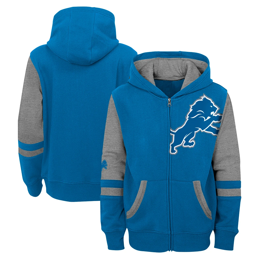 Youth Blue Detroit Lions Stadium Color-Block Full-Zip Hoodie