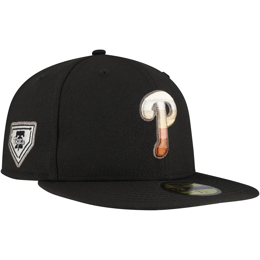 Men's New Era Black Philadelphia Phillies Dune Gradient Side Patch 59FIFTY Fitted Hat