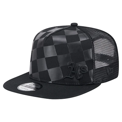 Men's New Era Black Athletics Score Check A-Frame Trucker 9FIFTY Snapback Hat