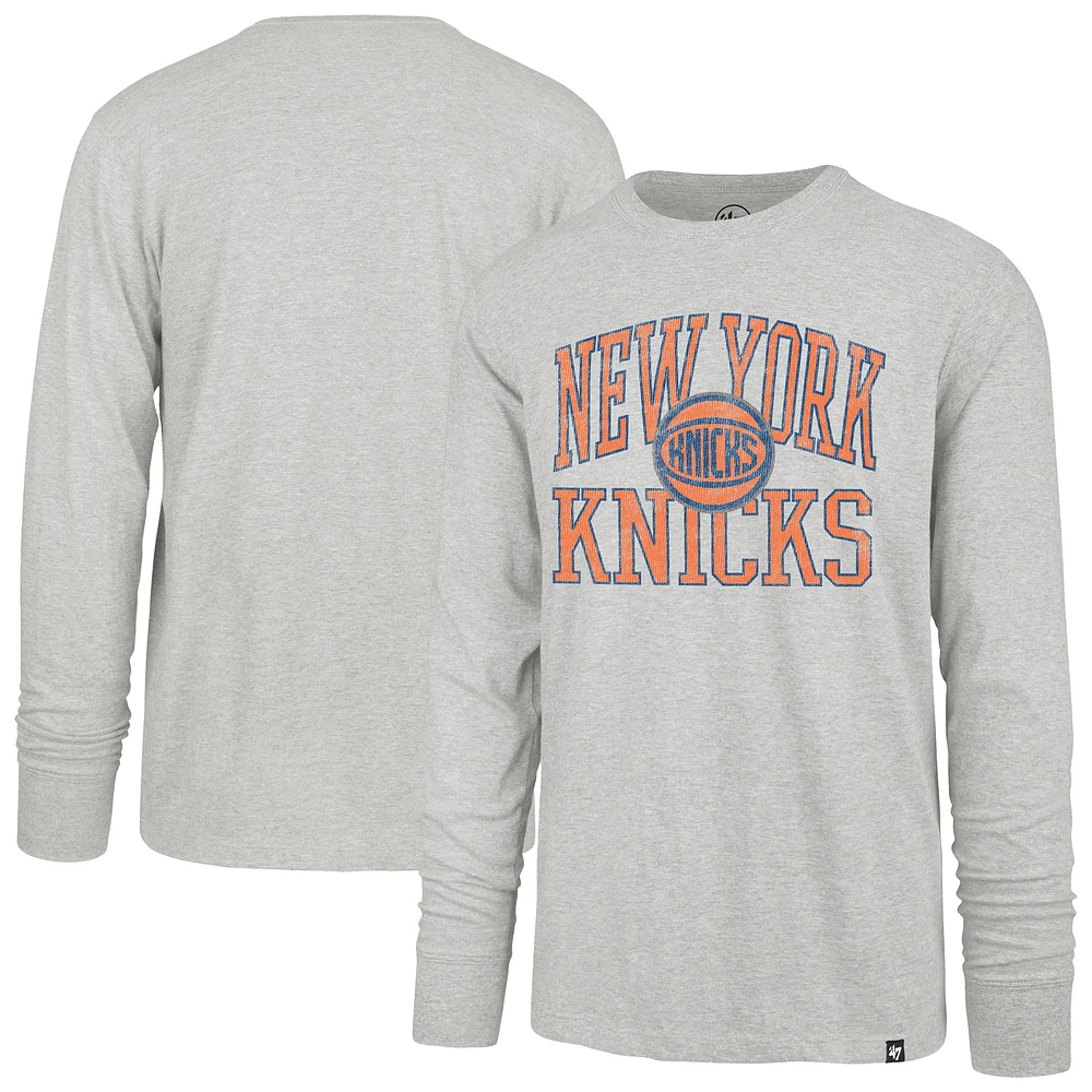 Men's '47  Gray New York Knicks First Rate Franklin Long Sleeve T-Shirt