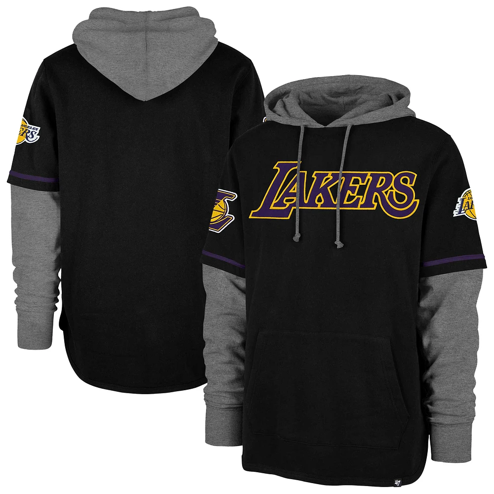 Men's '47 Black Los Angeles Lakers Trifecta Shortstop Pullover Hoodie