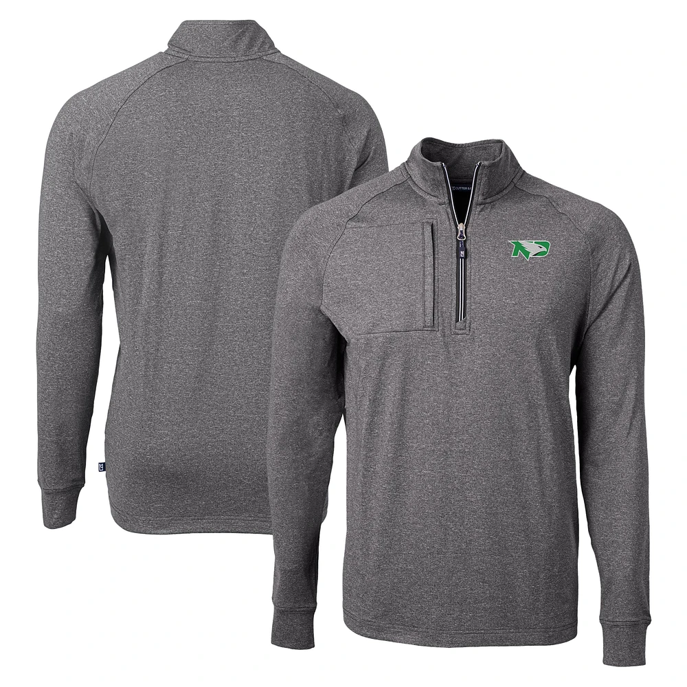 Men's Cutter & Buck Heather North Dakota Adapt Eco Knit Heathered Recycled Quarter-Zip Pullover Top