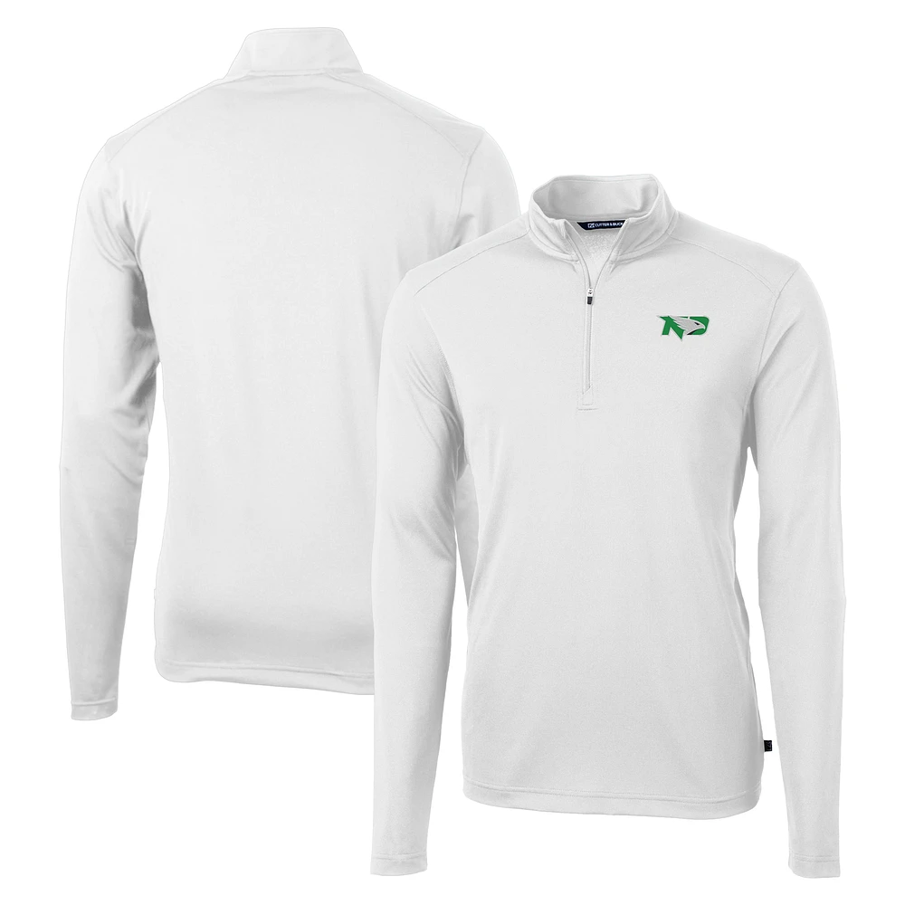 Men's Cutter & Buck White North Dakota DryTec Virtue Eco Pique Recycled Quarter-Zip Pullover Top