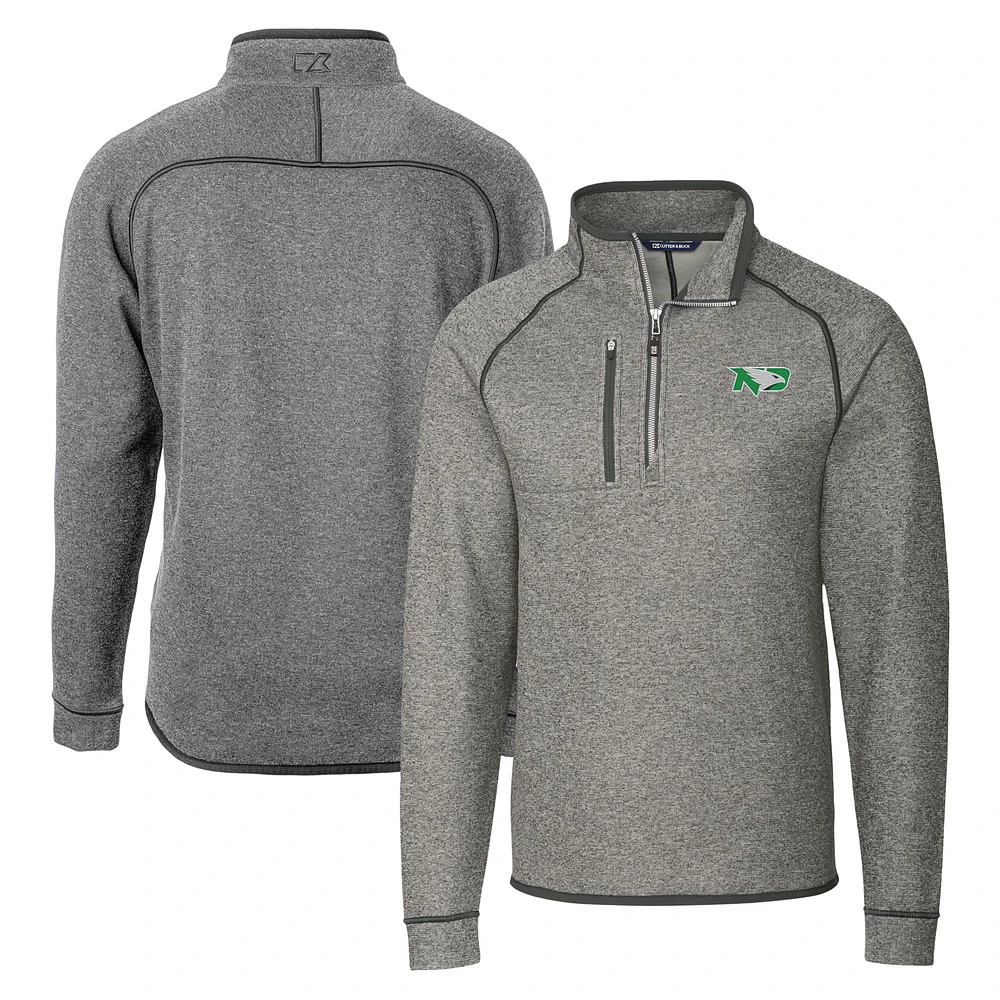 Men's Cutter & Buck Heather Gray North Dakota Mainsail Sweater-Knit Half-Zip Pullover Jacket