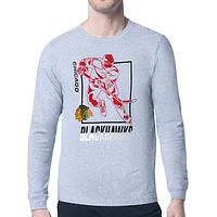Men's Starter Heather Gray Chicago Blackhawks Player Grid Long Sleeve T-Shirt
