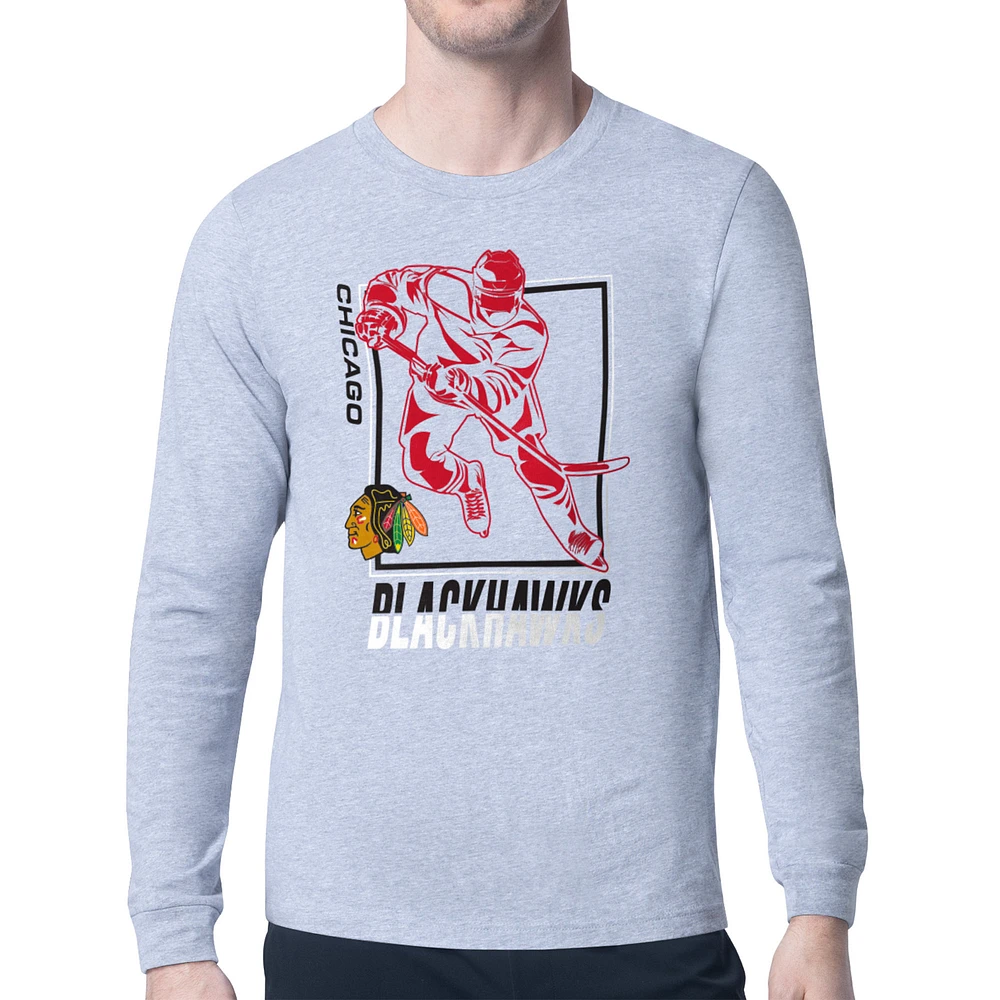 Men's Starter Heather Gray Chicago Blackhawks Player Grid Long Sleeve T-Shirt
