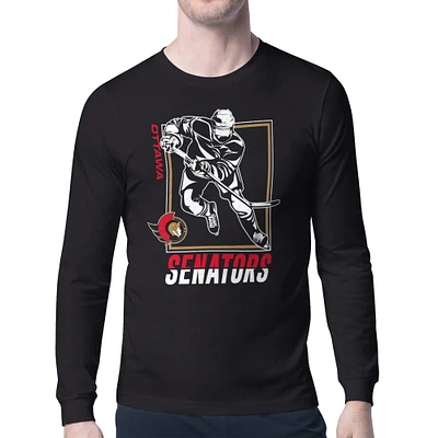 Men's Starter Black Ottawa Senators Player Grid Long Sleeve T-Shirt