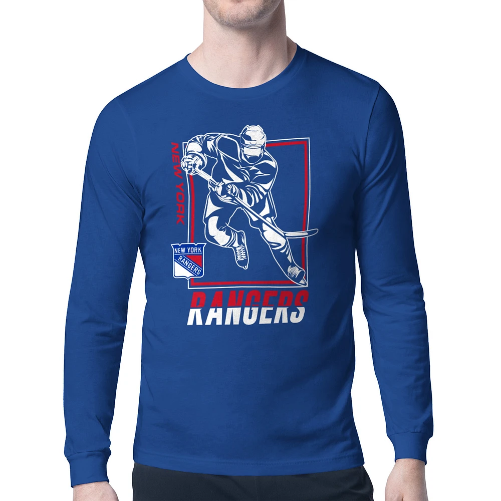 Men's Starter Blue New York Rangers Player Grid Long Sleeve T-Shirt