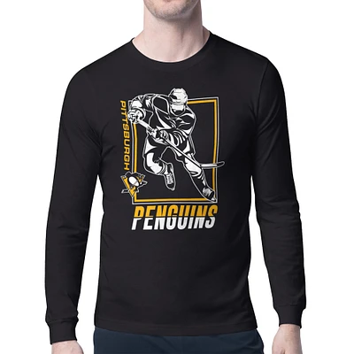 Men's Starter Black Pittsburgh Penguins Player Grid Long Sleeve T-Shirt