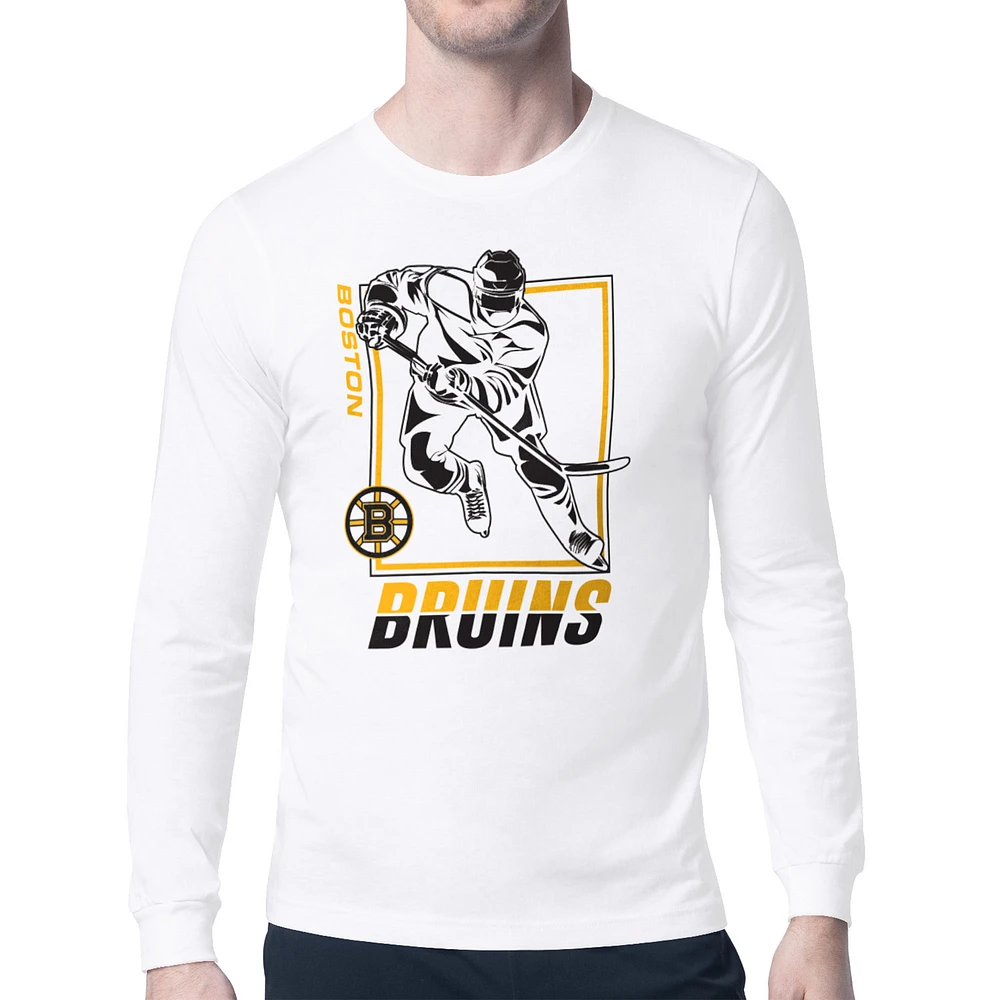 Men's Starter White Boston Bruins Player Grid Long Sleeve T-Shirt