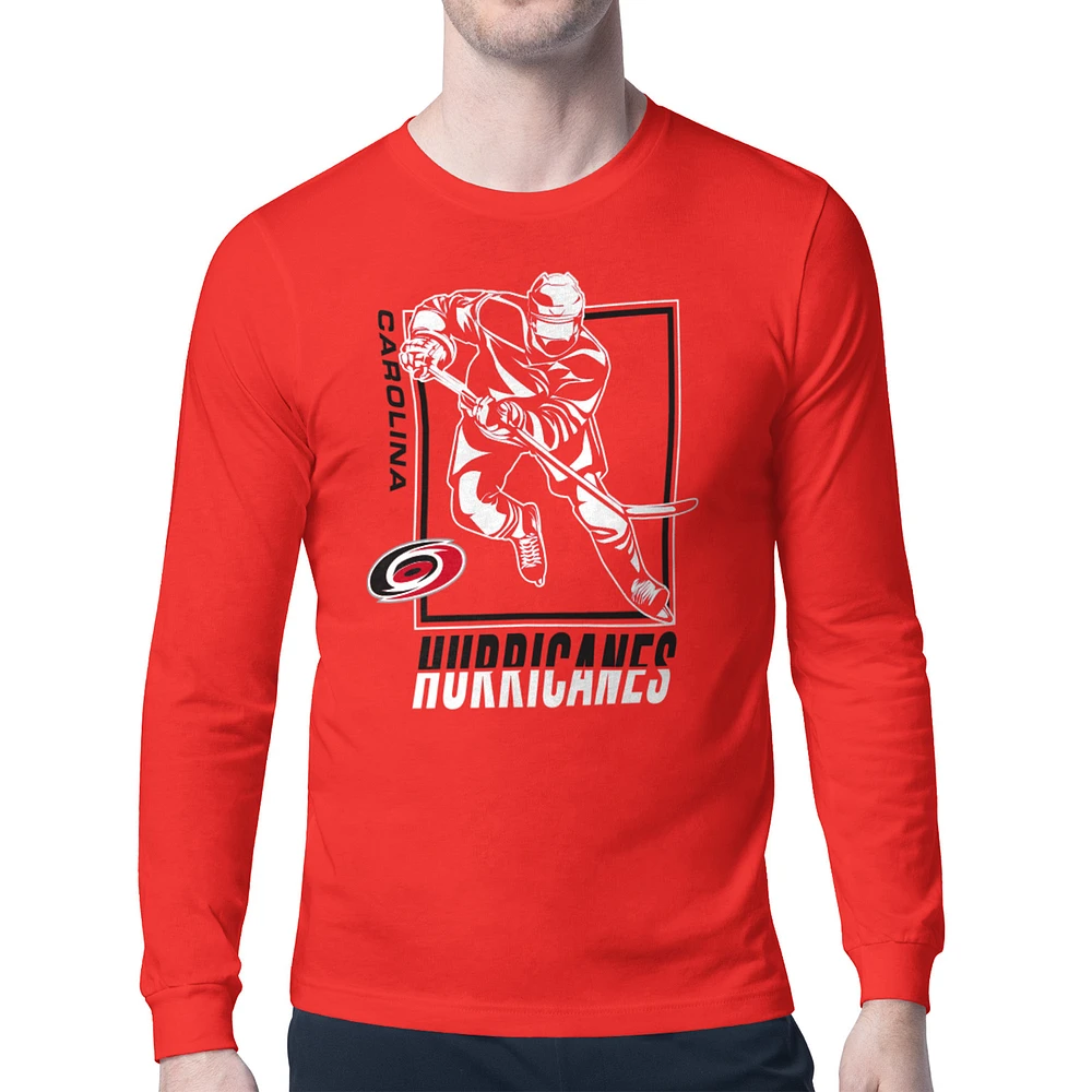 Men's Starter Red Carolina Hurricanes Player Grid Long Sleeve T-Shirt