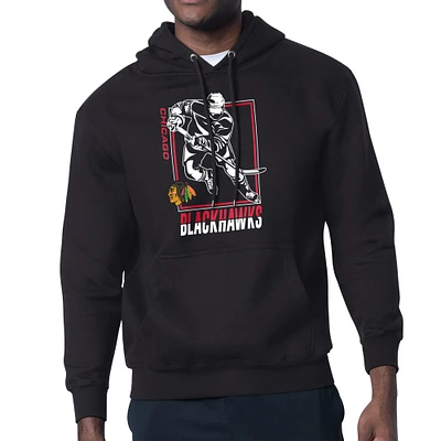 Men's Starter Black Chicago Blackhawks Player Grid Fleece Pullover Hoodie