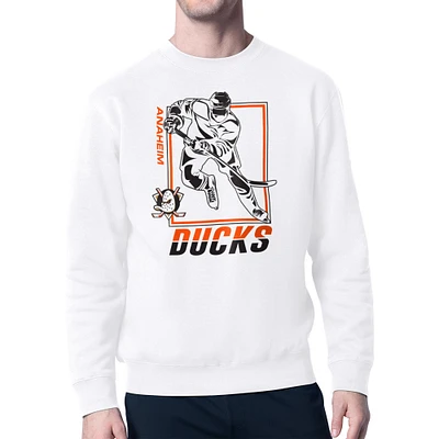 Men's Starter White Anaheim Ducks Player Grid Fleece Pullover Sweatshirt