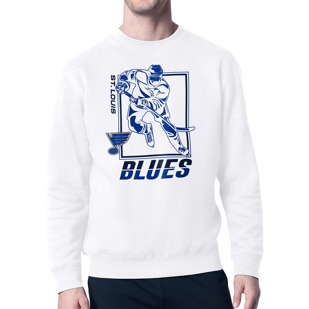 Men's Starter White St. Louis Blues Player Grid Fleece Pullover Sweatshirt