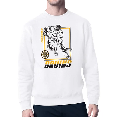 Men's Starter White Boston Bruins Player Grid Fleece Pullover Sweatshirt
