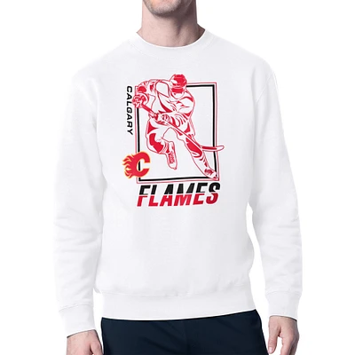 Men's Starter White Calgary Flames Player Grid Fleece Pullover Sweatshirt