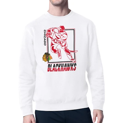 Men's Starter White Chicago Blackhawks Player Grid Fleece Pullover Sweatshirt