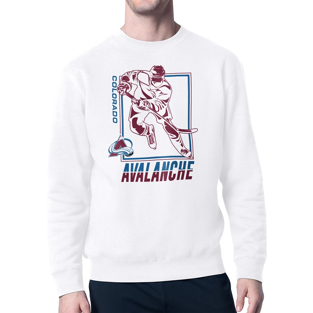 Men's Starter White Colorado Avalanche Player Grid Fleece Pullover Sweatshirt