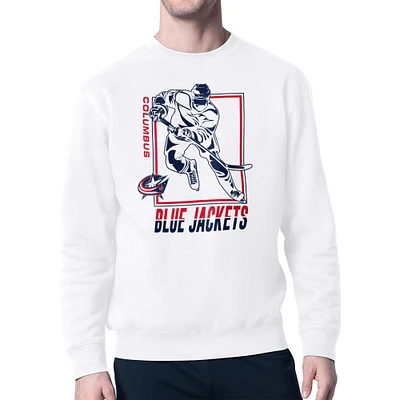 Men's Starter White Columbus Blue Jackets Player Grid Fleece Pullover Sweatshirt
