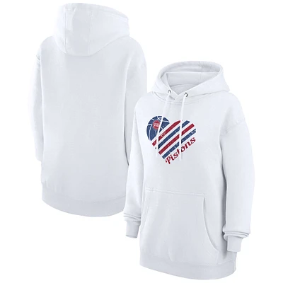 Women's G-III 4Her by Carl Banks  White Detroit Pistons Heart Pullover Hoodie