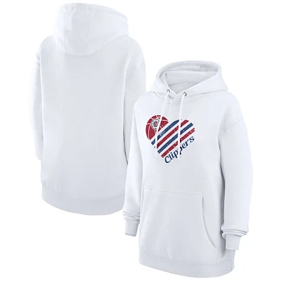 Women's G-III 4Her by Carl Banks  White LA Clippers Heart Pullover Hoodie