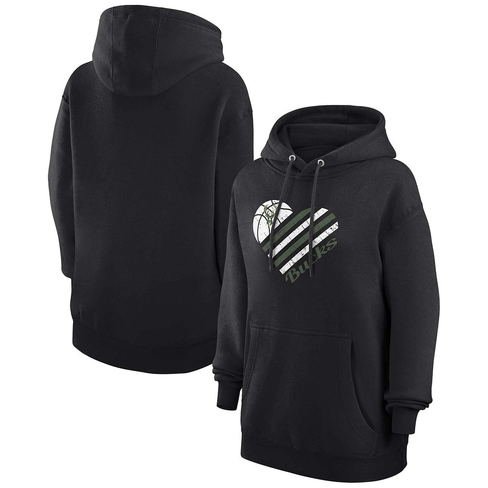 Women's G-III 4Her by Carl Banks Black Milwaukee Bucks Heart Pullover Hoodie