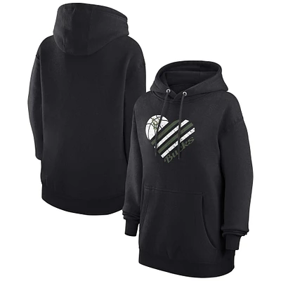 Women's G-III 4Her by Carl Banks  Black Milwaukee Bucks Heart Pullover Hoodie