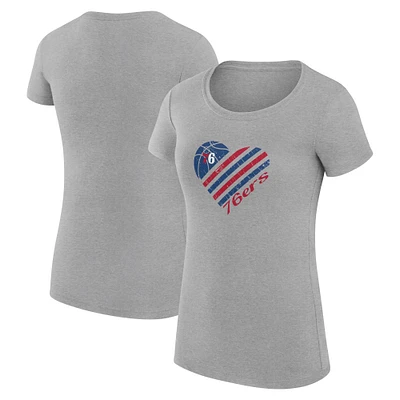 Women's G-III 4Her by Carl Banks  Heather Gray Philadelphia 76ers Heart T-Shirt