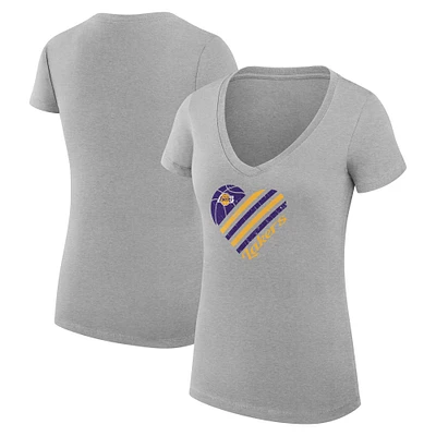 Women's G-III 4Her by Carl Banks  Heather Gray Los Angeles Lakers Heart V-Neck T-Shirt