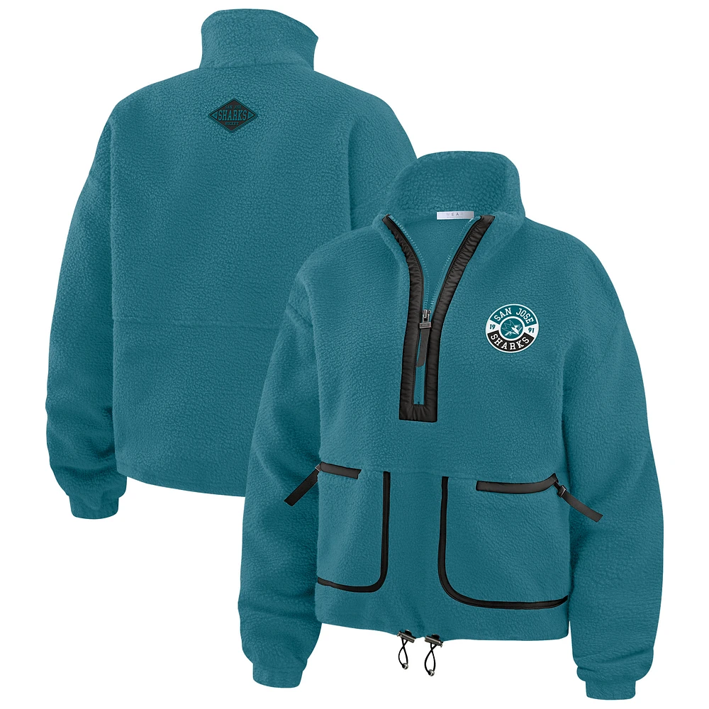 Women's WEAR by Erin Andrews  Teal San Jose Sharks Polar Fleece Half-Zip Jacket