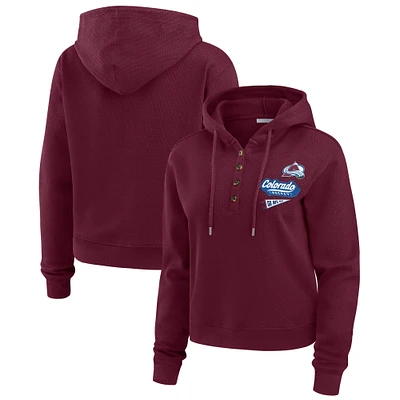 Women's WEAR by Erin Andrews  Burgundy Colorado Avalanche Waffle-Knit Pullover Hoodie