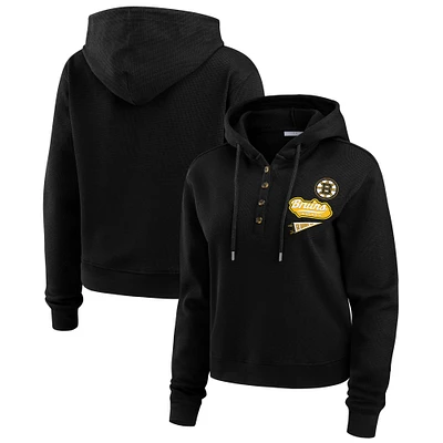 Women's WEAR by Erin Andrews  Black Boston Bruins Waffle-Knit Pullover Hoodie