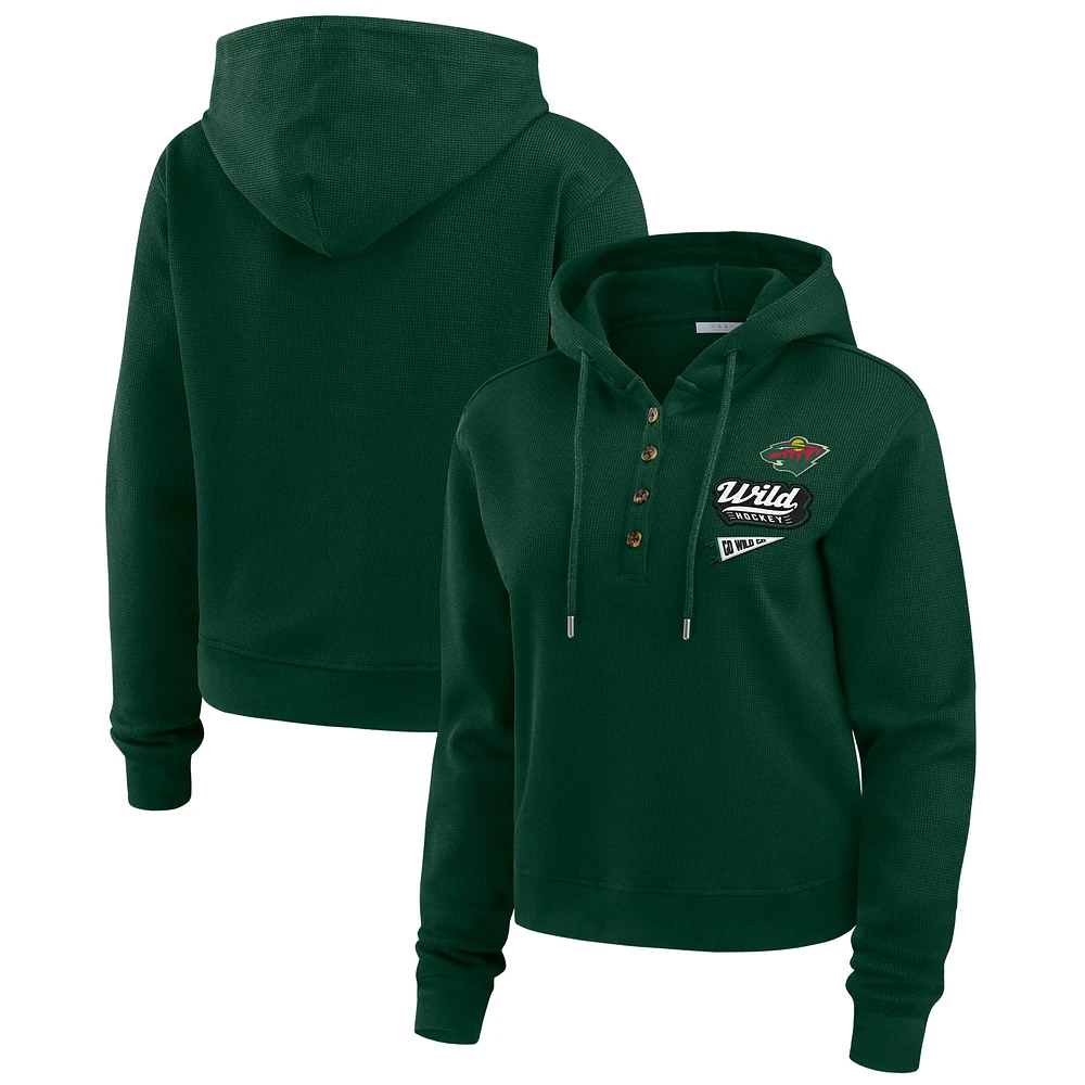 Women's WEAR by Erin Andrews  Green Minnesota Wild Waffle-Knit Pullover Hoodie