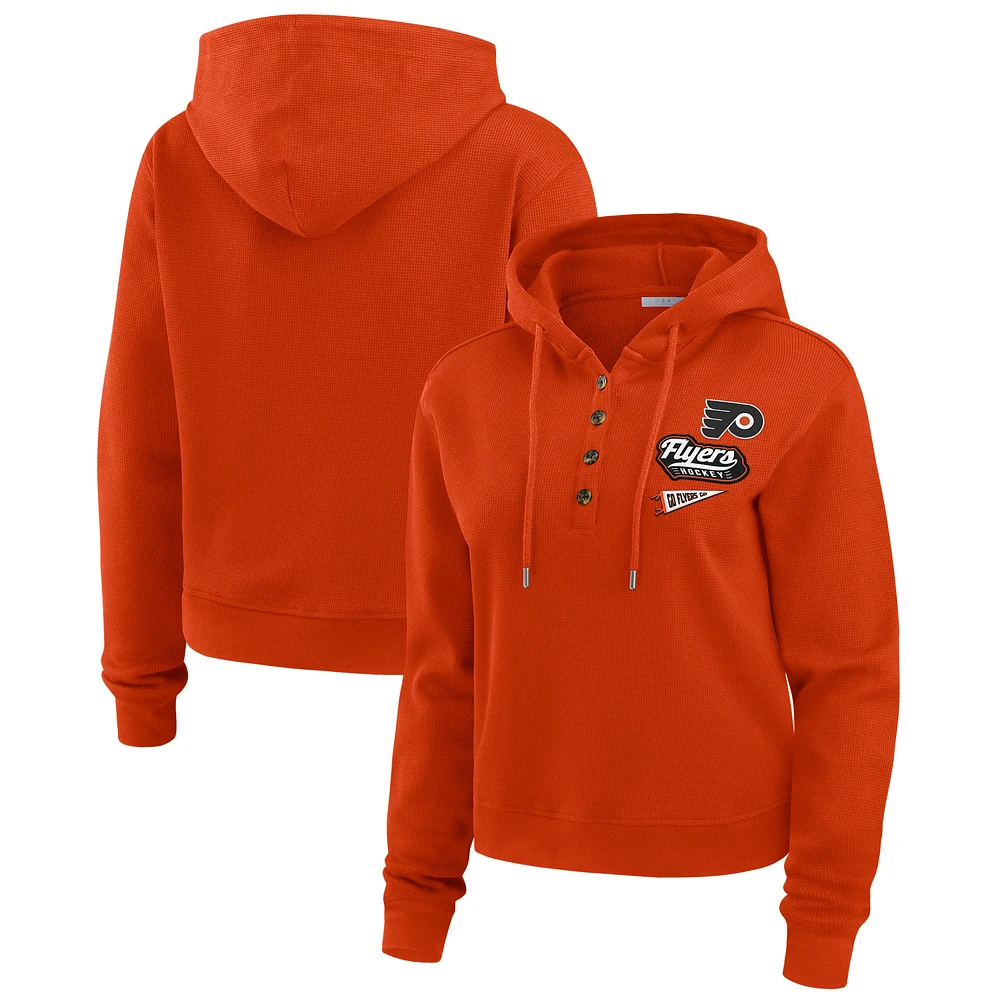 Women's WEAR by Erin Andrews  Orange Philadelphia Flyers Waffle-Knit Pullover Hoodie